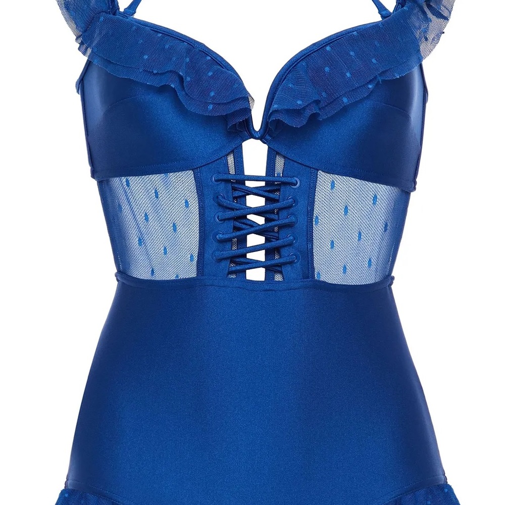 Zimmermann Carnaby lace-up point d'esprit-paneled cutout swimsuit